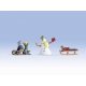 Children Playing in the Snow -- three Children, 2 Sleds, Snowman, O, Noch Gmbh & Co 17921