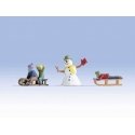 Children Playing in the Snow -- three Children, 2 Sleds, Snowman, O, Noch Gmbh & Co 17921