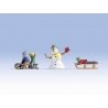 Children Playing in the Snow -- three Children, 2 Sleds, Snowman, O, Noch Gmbh & Co 17921