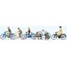 Young People w/Bicycles -- 5 Bikes & 6 People, HO, Preiser Kg 10716