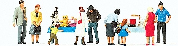 Pedestrians -- Flea Market pkg(9), HO, Preiser Kg 10595