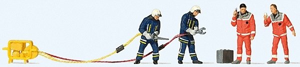 Firemen Rescue -- 4 Figures w/Shears & Spreaders, HO, Preiser Kg 10625