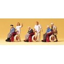 Pedestrians -- Elderly Being Pushed in Wheelchairs pkg(3) - 2 Figures Each, HO, Preiser Kg 10479