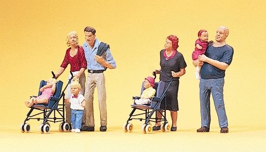 Pedestrians -- Parents w/Children & Strollers, HO, Preiser Kg 10494