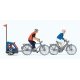 Family on Bicycle Trip -- 2 Riders w/Bikes & Baby Trailer, HO, Preiser Kg 10638
