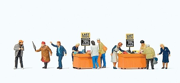 Bargain Bin Shoppers -- 10 Shoppers & Bins, HO, Preiser Kg 10647