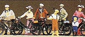1900s Figures -- Standing Cyclists pkg(7), HO, Preiser Kg 12129