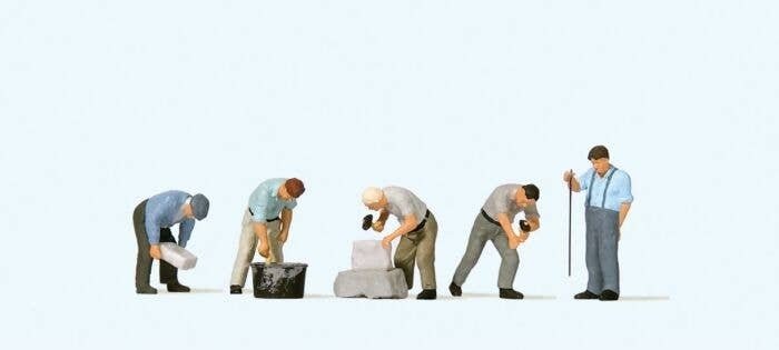 Working at the Quarrystone Wall -- pkg(5), HO, Preiser Kg 10669