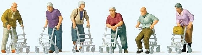 Elderly People pkg(6) -- Includes Walkers, HO, Preiser Kg 10718