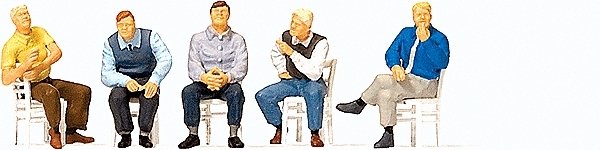 Pedestrians -- Waiting Men Sitting on Chairs pkg(5), HO, Preiser Kg 10579