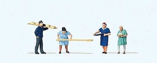 At the Bake House -- 4 Figures, Accessories, HO, Preiser Kg 10712