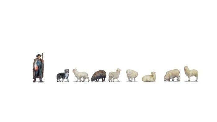 Shepherd and Sheep - Color 3D Print -- Figure and 8 Sheep, N, Noch Gmbh & Co 35740
