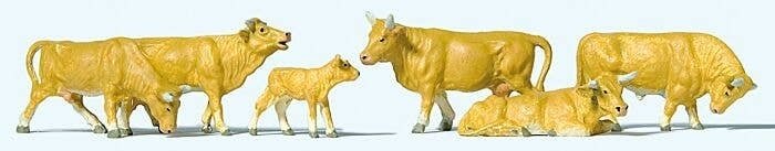 Cows -- Light Brown pkg(6), HO, Preiser Kg 10147