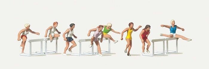 Female Track Runners -- 8 Hurdle Jumpers and 80 Hurdles, HO, Merten 212486