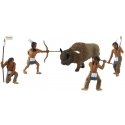 Native American Hunt Figures - Scene-A-Rama(R) -- Four Native Americans & One Bison, All Scales, Woodland Scenics 4444