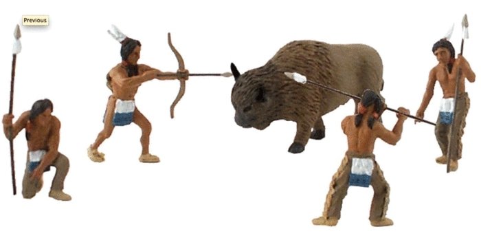 Native American Hunt Figures - Scene-A-Rama(R) -- Four Native Americans & One Bison, All Scales, Woodland Scenics 4444