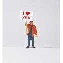 Individual Figure - Pedestrian -- Man w/I Love You Signboard, HO, Preiser Kg 29039