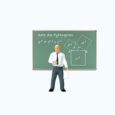 Male Teacher -- With Blackboard Displaying Pythagorean Theorem, HO, Preiser Kg 29107