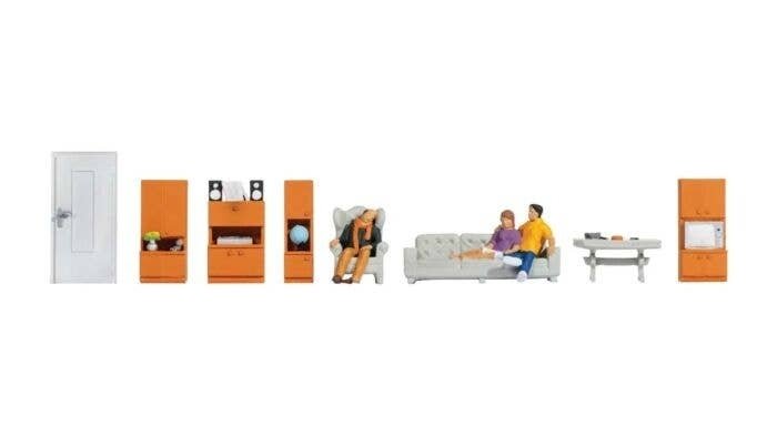 Living Room Themed Figures Set -- 3 Figures & Living Room Furniture, HO, Noch Gmbh & Co 16286