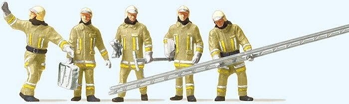 Modern Firemen Arriving at Scene with Accessories -- Beige Uniforms pkg(5), HO, Preiser Kg 10770