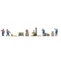 Warehouse Workers - Color 3D Print -- 5 Figures, Forklift, Pallet Jack, Cart, Crates, Loaded Palle, N, Noch Gmbh & Co 35060