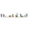 Warehouse Workers - Color 3D Print -- 5 Figures, Forklift, Pallet Jack, Cart, Crates, Loaded Palle, N, Noch Gmbh & Co 35060