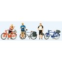Standing Cyclists in Sportswear w/Bikes -- Set 2 pkg(3), HO, Preiser Kg 10644