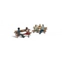 Outdoor Dining - Scenic Accents(R) -- 2 Groups of People on Picnic Tables, N, Woodland Scenics 2214