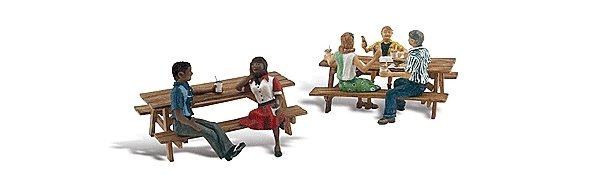 Outdoor Dining - Scenic Accents(R) -- 2 Groups of People on Picnic Tables, N, Woodland Scenics 2214