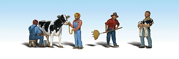 4 Dairy Farmers & Cow - Scenic Accents(R), HO, Woodland Scenics 1887