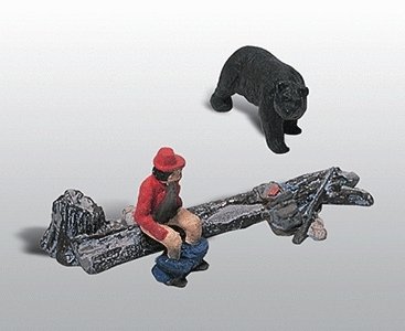 Scenic Details(R) (Unpainted Metal Castings) -- The Bare Hunter & Black Bear, HO, Woodland Scenics 227