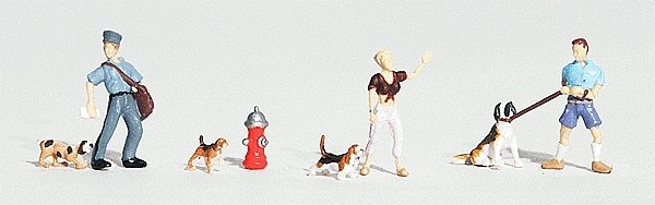 Scenic Accents(R) Figures -- People & Pets (3 People, 3 Dogs), HO, Woodland Scenics 1827