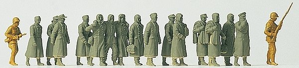 Military - Soviet Union WWI - Unpainted Figure Sets -- 2 Guards Escorting 17 German Prisoners, HO, Preiser Kg 16578