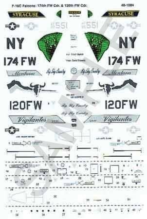 Military Decal Set -- U.S. F-16C Falcons: 120th FW & 174th FW, 1/48, Microscale Industries Inc 481084