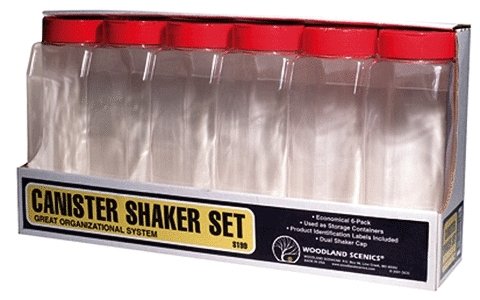 Canister Shaker Set - Plastic pkg(6) -- Capacity Each 32oz 907g 947mL, All Scales, Woodland Scenics 199