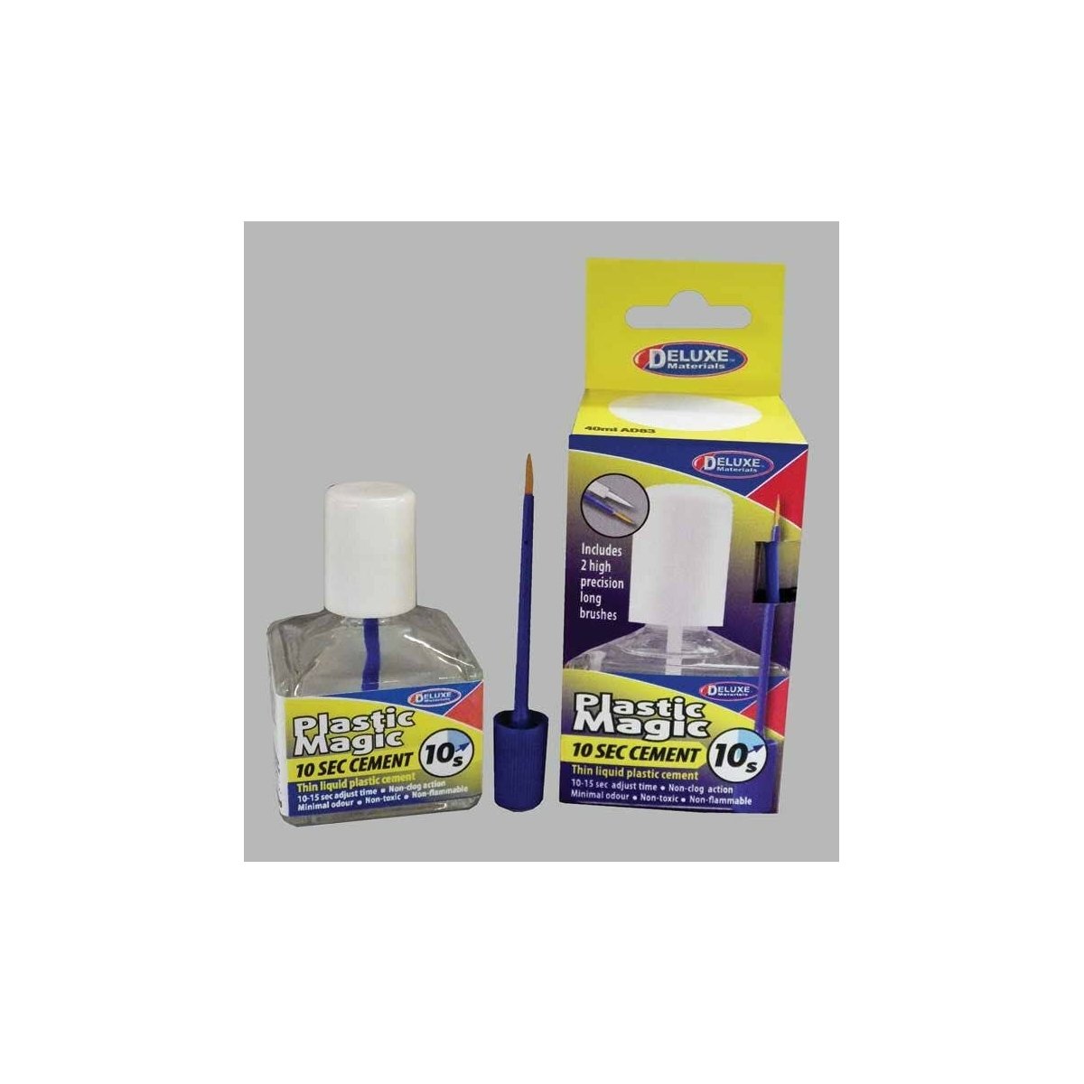Plastic Magic Thin Plastic Cement with 2 Brushes - 10-Second Cement -- 1.35oz 40mL, ALL, Deluxe Materials Ltd AD83
