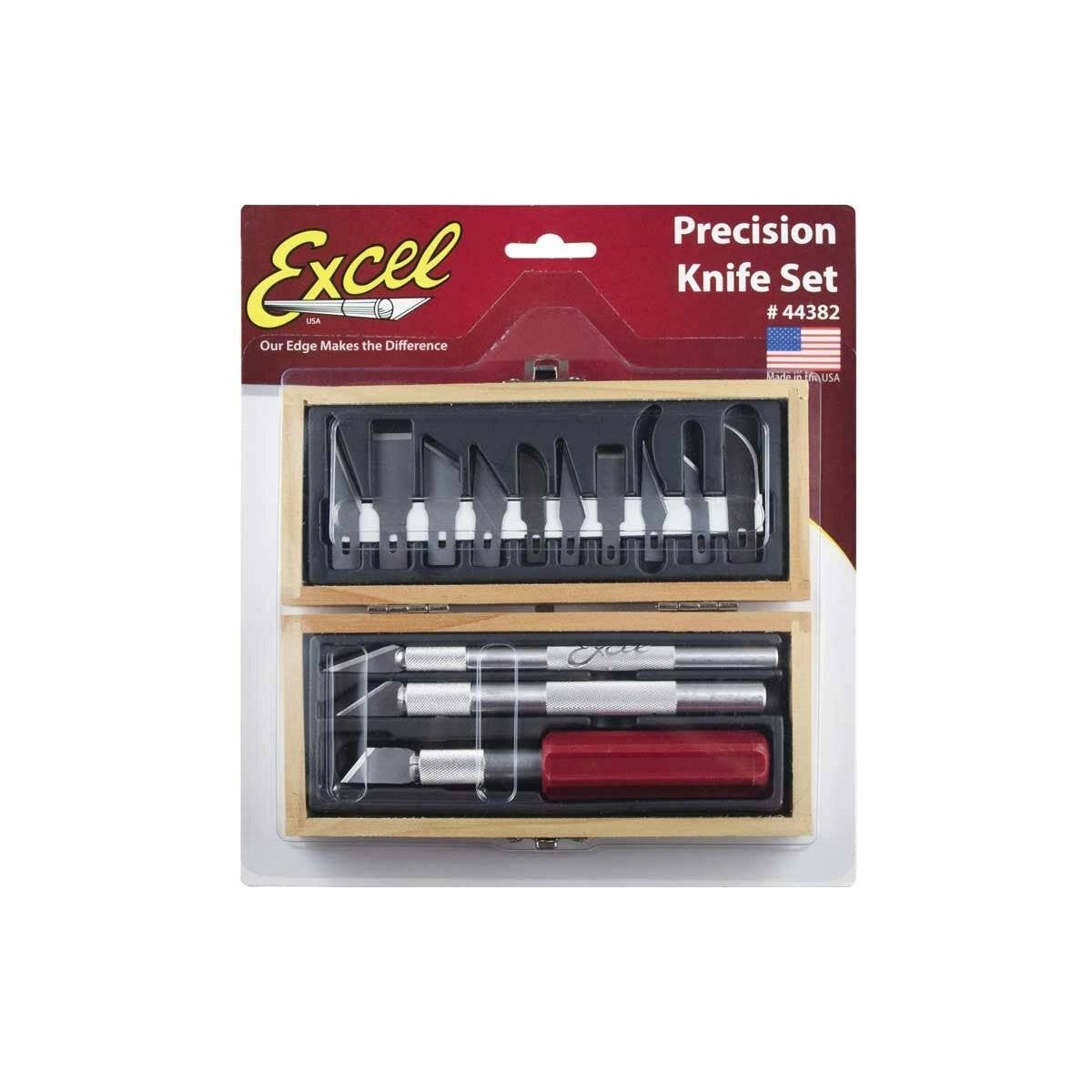 Hobby Knife Set -- Wooden Box, Carded, ALL, Excel Hobby Blades Corp. 44382