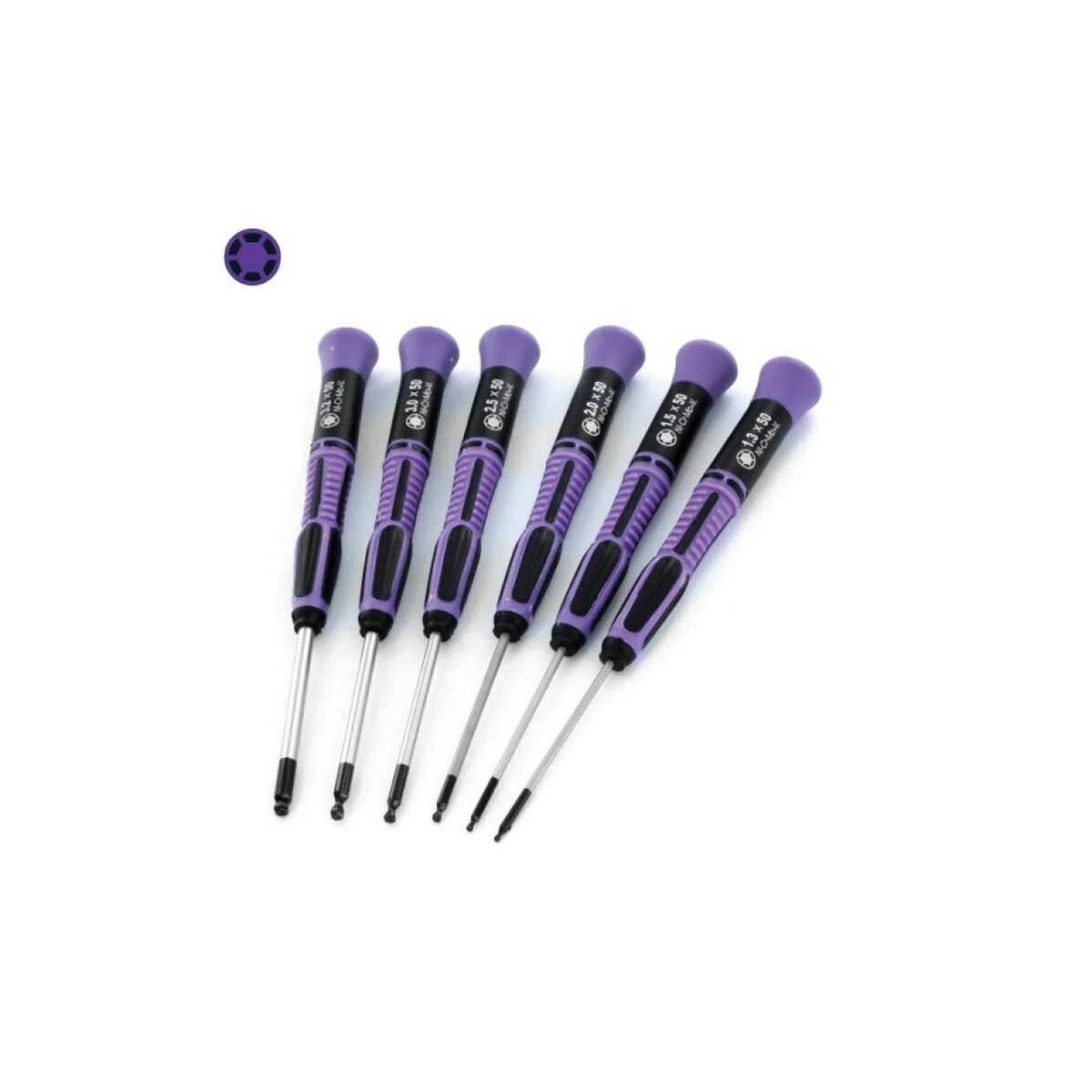 Metric Ball Point Driver Set -- 6 Pieces, 1 Each 1.3, 1.5, 2, 2.5, 3, 3.2 x 50mm, ALL, Evergreen Scale Models 72500