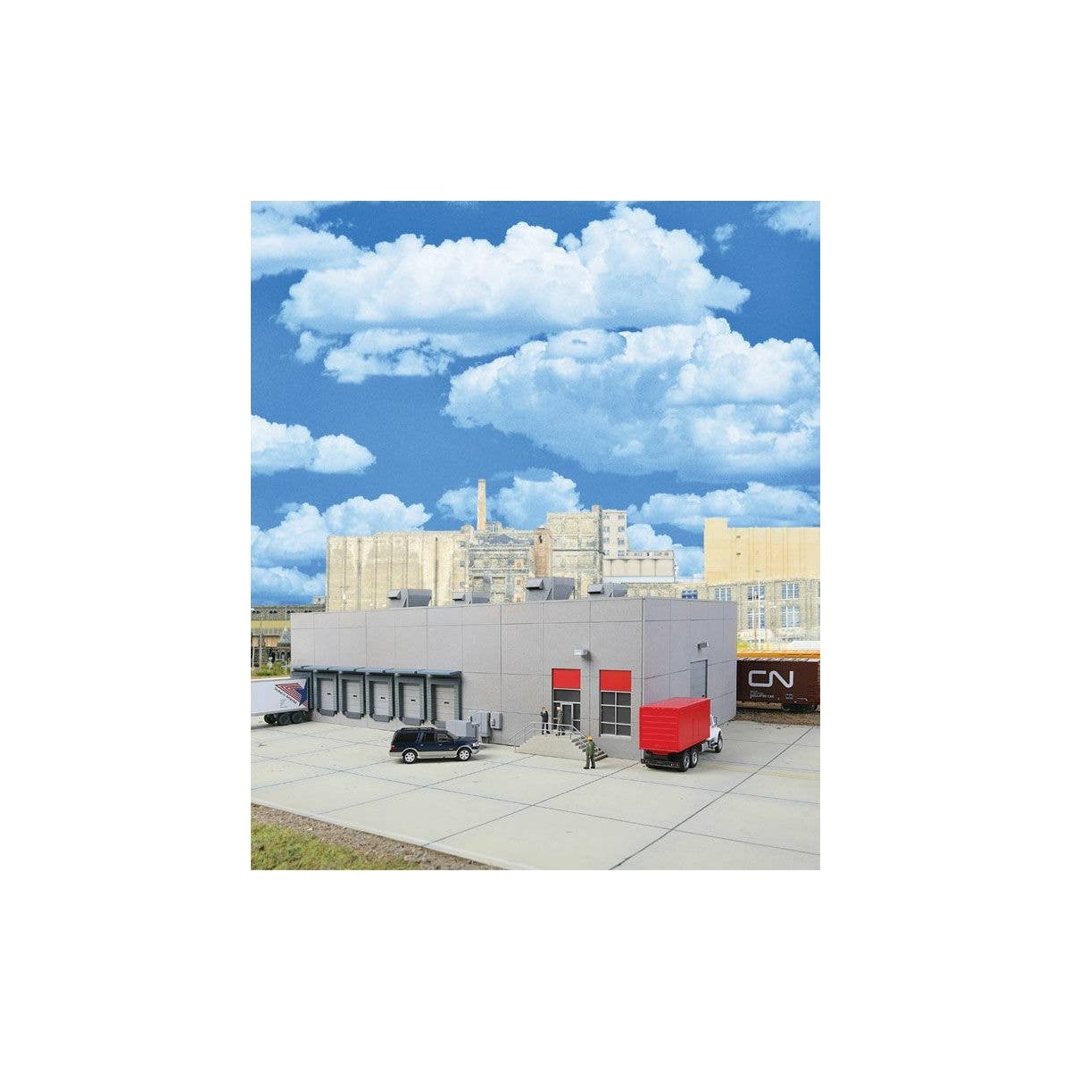 Modern Concrete Warehouse -- Kit - 16-5/8 x 9-1/8 x 5-11/16′ 42.2 x 23.1 x 14.4cm, HO, Walthers Cornerstone 4067