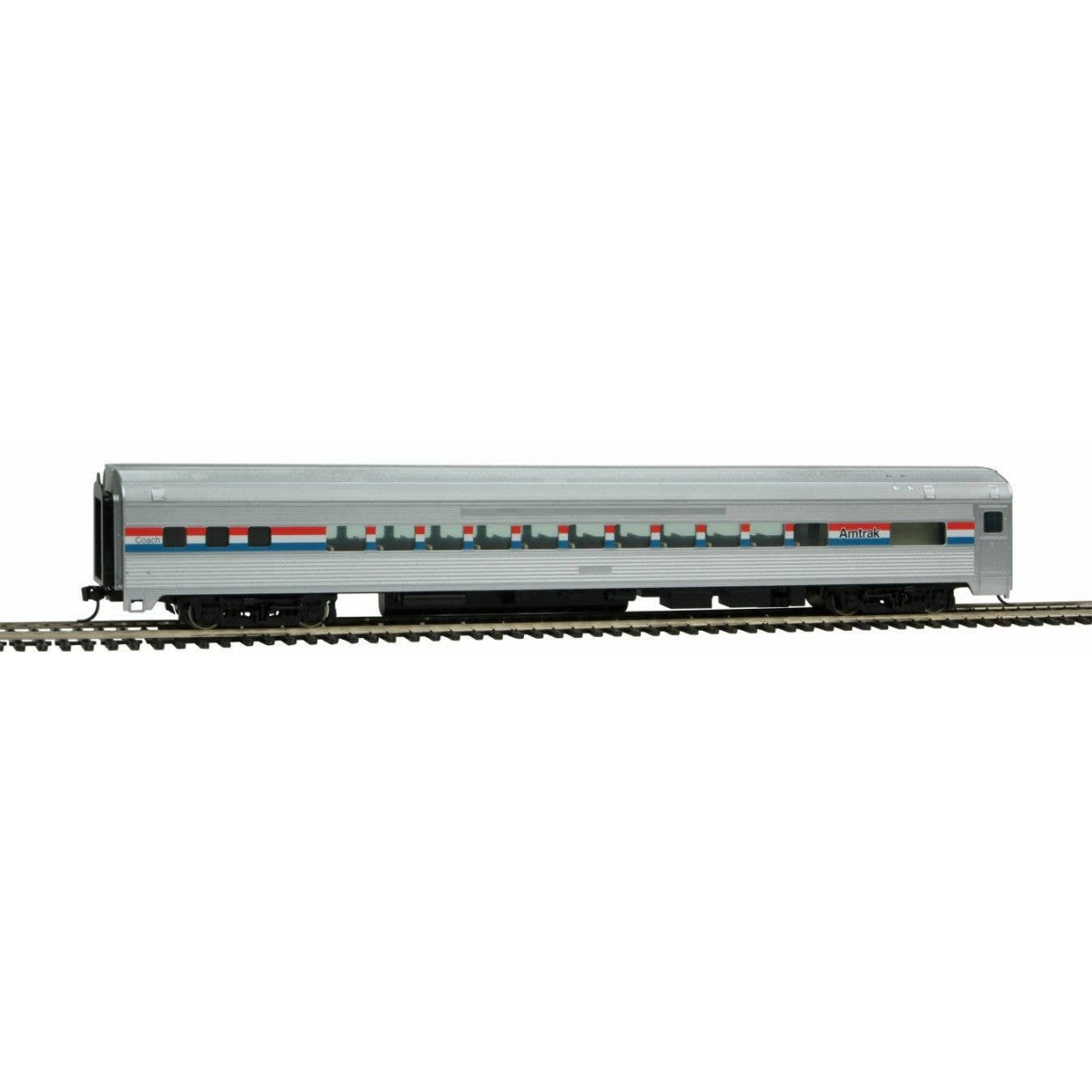 85′ Budd Small-Window Coach - Ready to Run -- Amtrak(R) (Phase III silver, Equal red, white, blue Stripes), HO, WalthersMainli