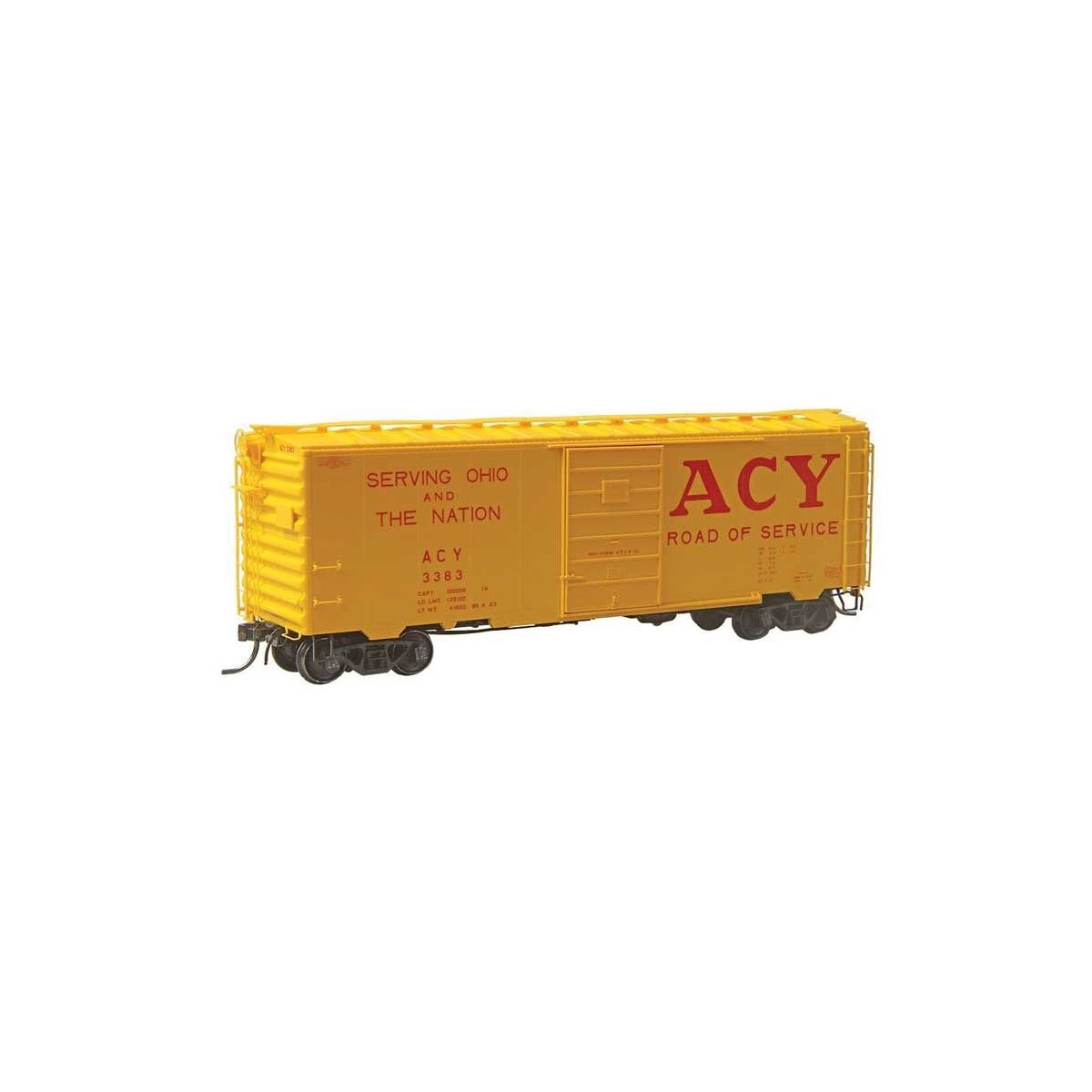 Pullman-Standard PS-1 40` Boxcar, 6` Door - Ready to Run -- Akron, Canton & Youngstown ACY 3383 (yellow, red), HO, Kadee Quality