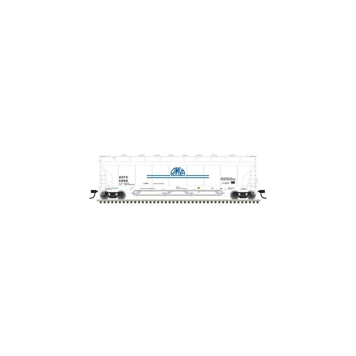 Pressureaide Centerflow Covered Hopper - Ready to Run - Master(R) -- OMYA 51928 (white, blue, Short Stripes), N, Atlas Model Rai