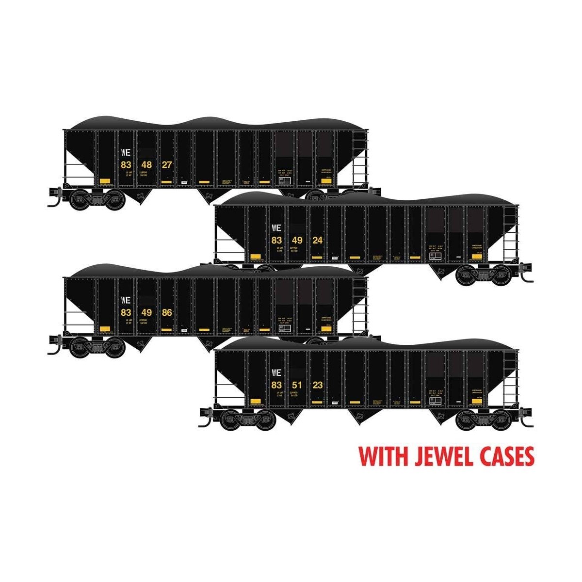 100-Ton 3-Bay Ribside Open Hopper w/Coal Load 3-Pack - Ready to Run -- Wheeling & Lake Erie 834827, 834924, 834986, 835123 (Ex-C