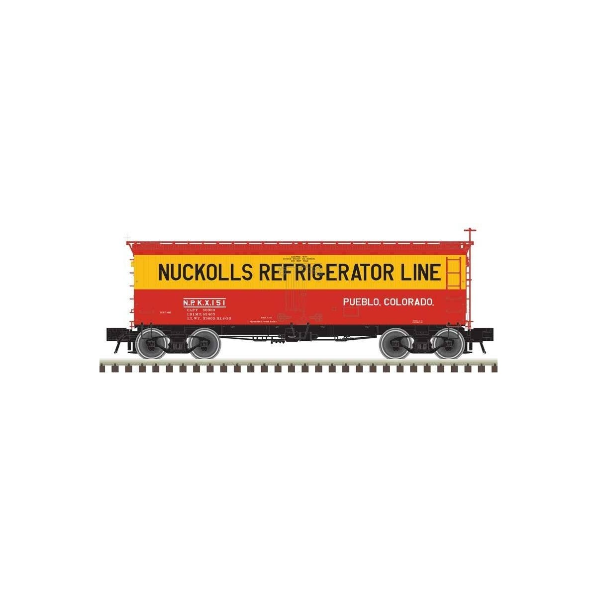 36` Wood Reefer - Ready to Run - Master(R) -- Nuckoll`s 155 (red, yellow), HO, Atlas Model Railroad Co. 20007208