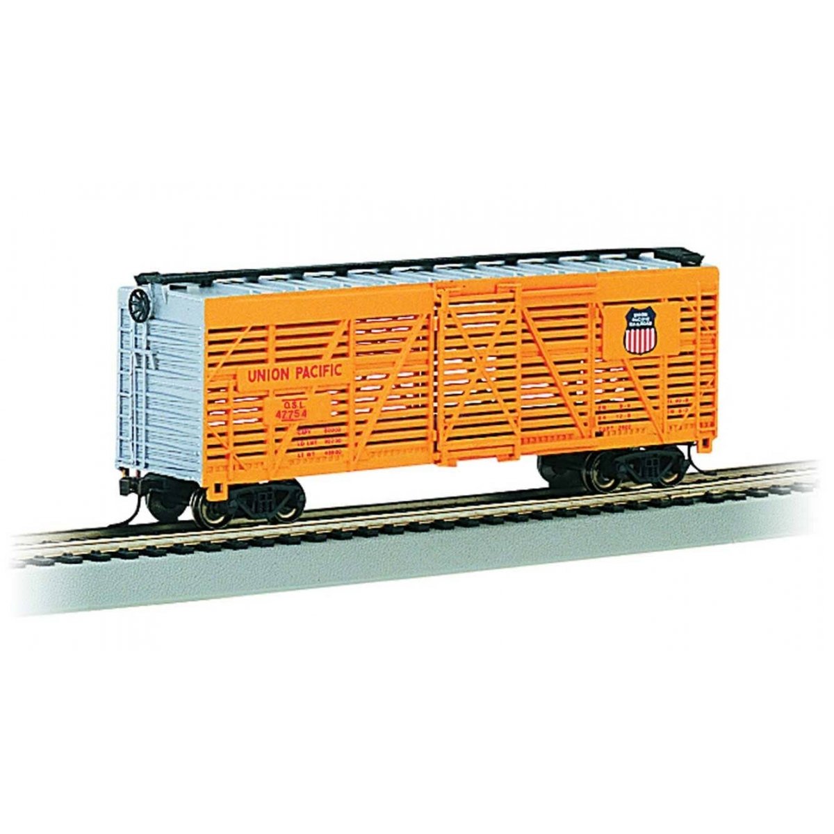 40′ Stock Car - Ready to Run - Silver Series(R) -- Union Pacific 47754 (Armour Yellow, silver), HO, Bachmann Industries 18519