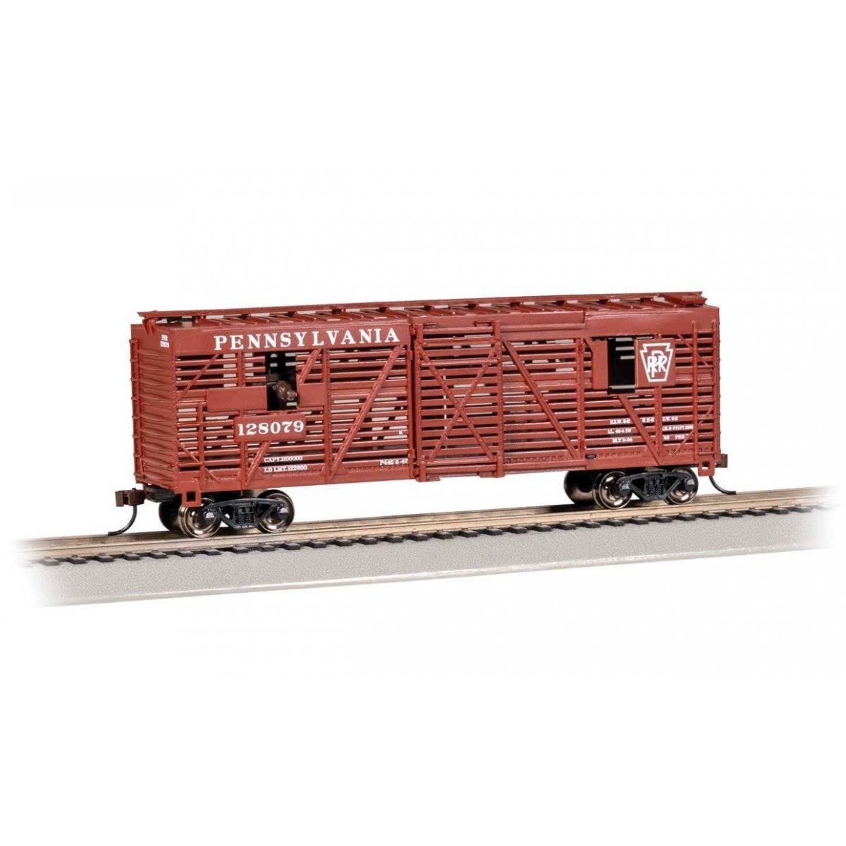 40′ Animated Stock Car with Cattle - Ready-to-Run -- Pennsylvania Railroad 128079, HO, Bachmann Industries 19715