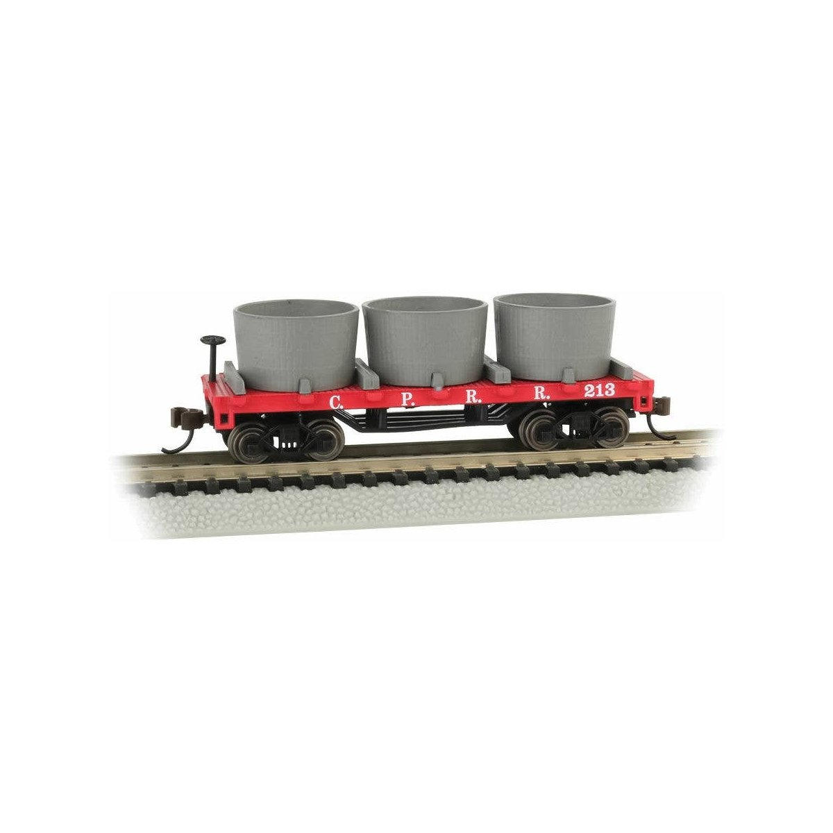 Old-Time Wood Tank Car with 3 Tanks - Ready to Run -- Central Pacific 213 (red), N, Bachmann Industries 15552