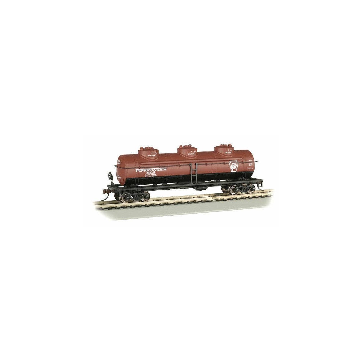 40′ 3-Dome Tank Car - Ready to Run - Silver Series(R) -- Pennsylvania Railroad 498647 (Tuscan, black), HO, Bachmann Industries