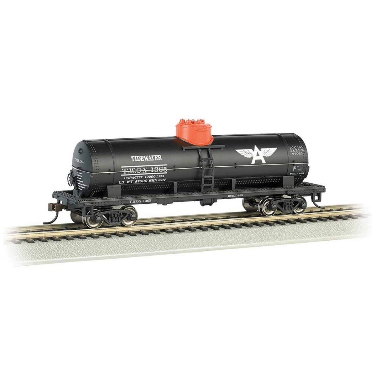 40′ Single-Dome Tank Car - Ready to Run - Silver Series(R) -- Tidewater Oil TWOX 1365 (black, white, red), HO, Bachmann Indust