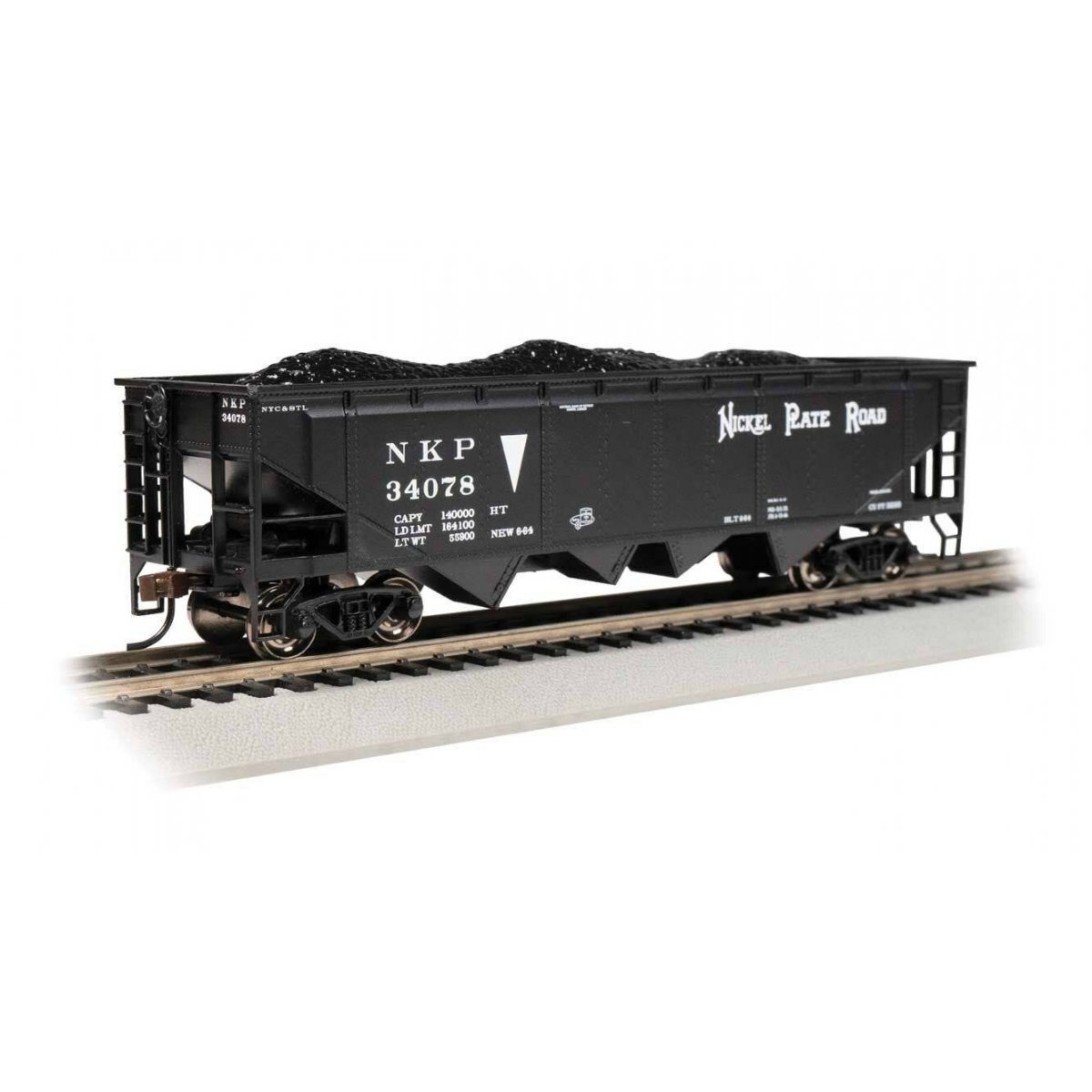 40′ Quad Hopper - Ready to Run - Silver Series(R) -- Nickel Plate 34078 (black), HO, Bachmann Industries 17623
